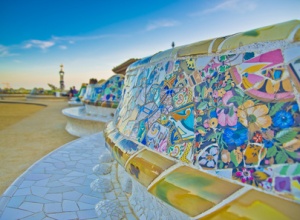 Park Guell in Barcelona. Park Guell was commissioned by Eusebi Güell and designed by Antonio Gaudi.